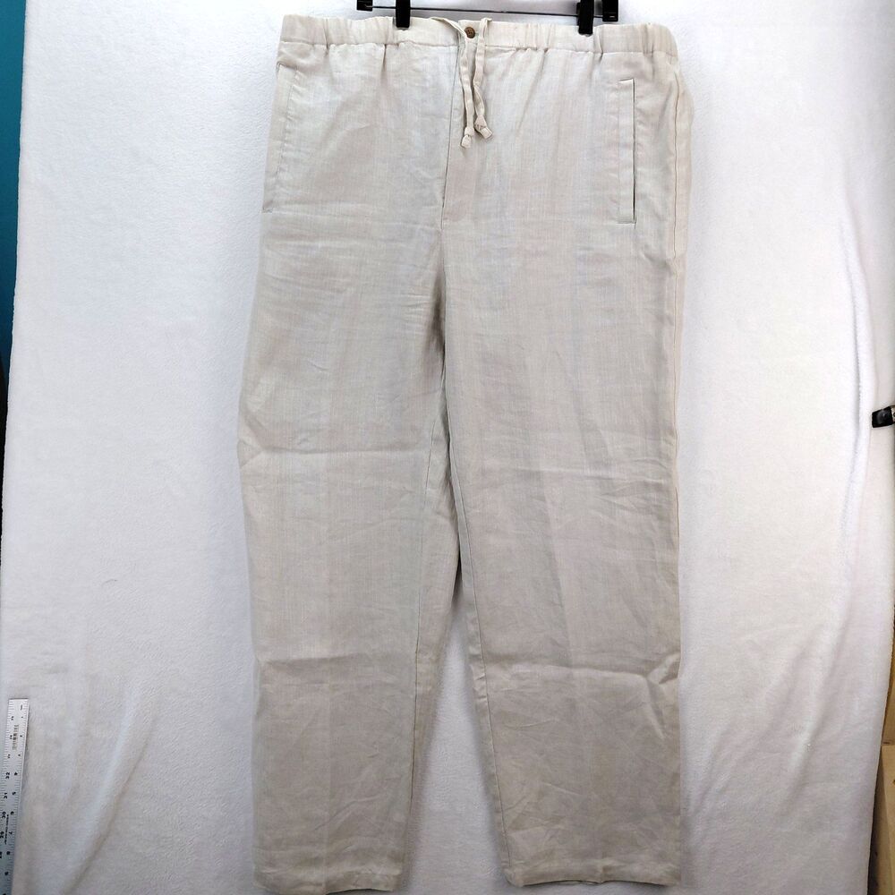 Paradise Collection Linen Pants Mens XXL Beige Relaxed Fit Loose Elastic Waist